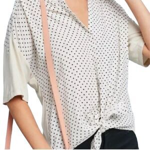 Anthropologie Porridge Cream Black Polka Dot Short Sleeve Blouse Top Women's XS